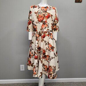 Chi Chi London Midi Dress UK 16 US 12 Fit & Flare Damask Autumn Floral Retro Mod